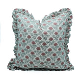 Handmade Red's Floral Block Print Linen Blend Pillow Cover - Khubsoorat