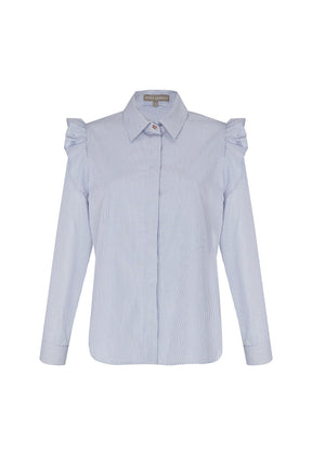Bobi Ruffle Detail Striped Blouse