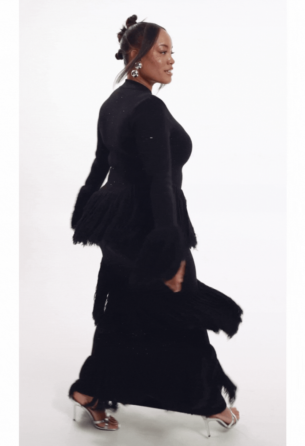 EME Sequin Fringe Maxi Dress in BLACK