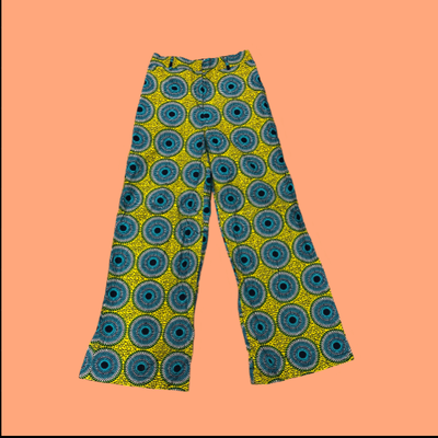 Yellow and Turquoise Waves Wide Leg Pants