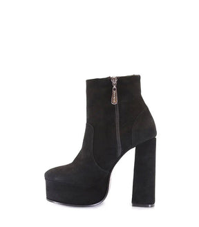 Sleek Black Suede Booties with Platform Heels Mikah