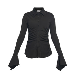 SCULPTED DRAPERY BLACK FITTED SHIRT