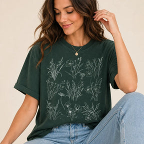Forest Green Wildflower Botanical Graphic Tee