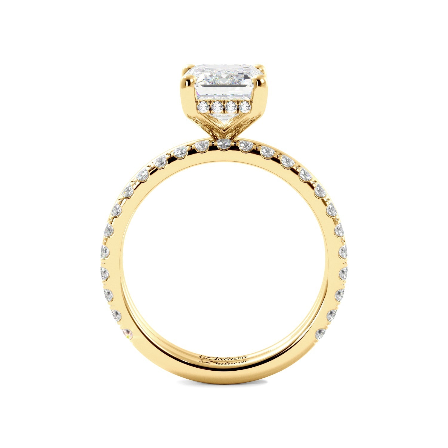 Emerald Cut Solitaire with Hidden Halo Engagement Ring Set