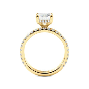 Emerald Cut Solitaire with Hidden Halo Engagement Ring Set