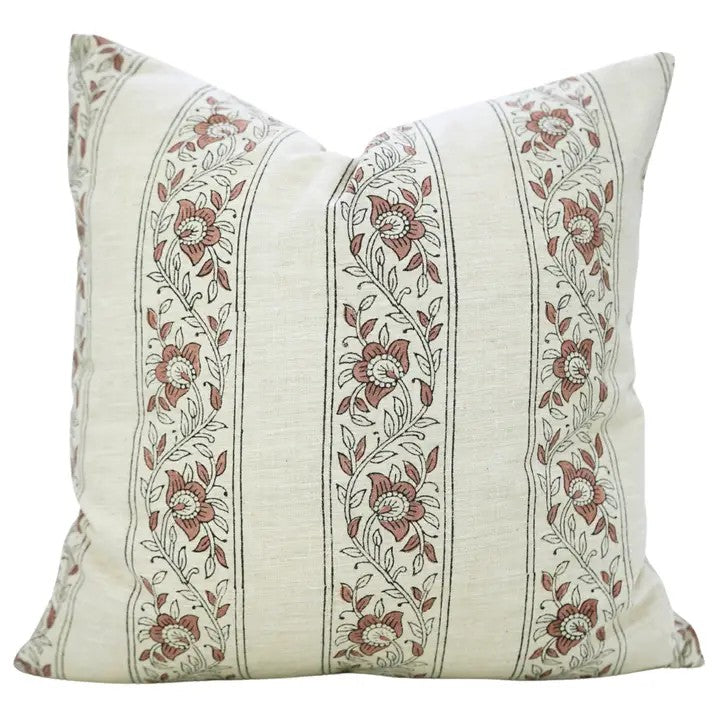 Unique Block Linen Blend Pillow Cover - Bagh Buta Border