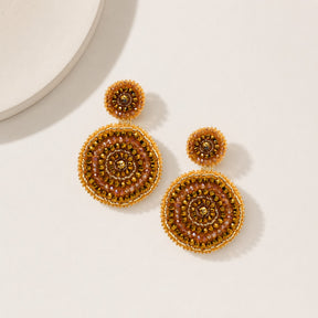 Gold Mandala Hand-embroidered Earrings