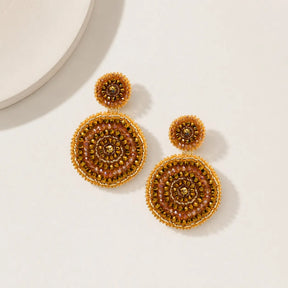Gold Mandala Hand-embroidered Earrings
