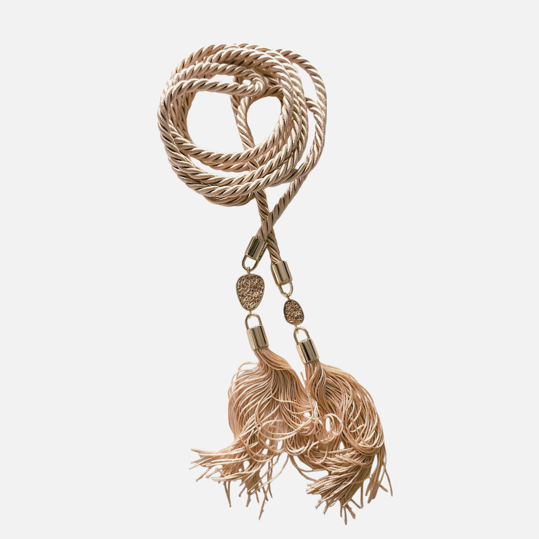 Silk Tassel Rope Belt with Gold Charms
