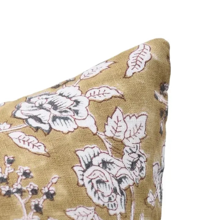 Home Decor Block Printed Floral Pure Linen Pillow Cover - Rameshwaram