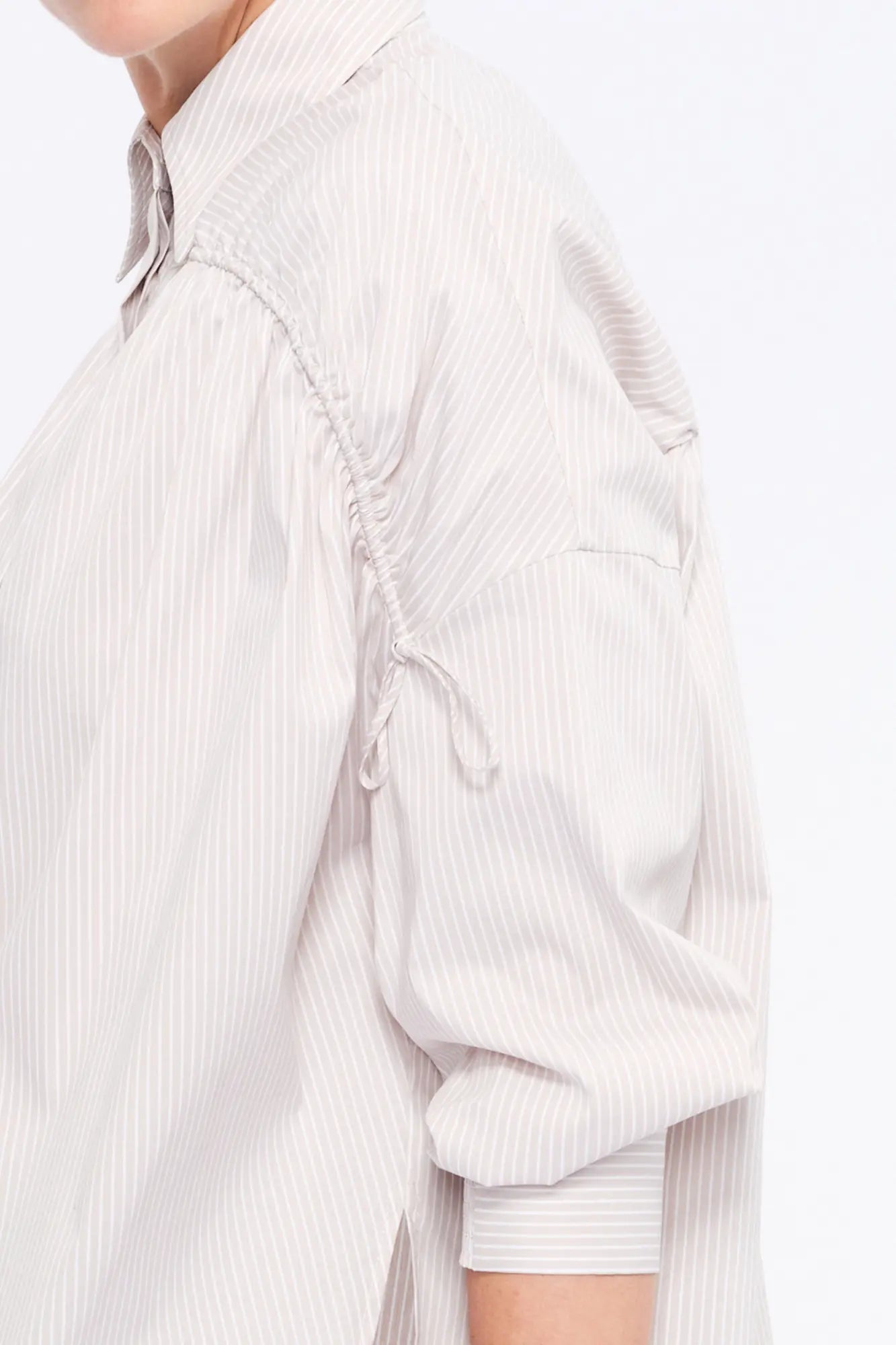 Star Gathered Shoulder Blouse | Striped Sand