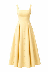 Pearl Blossom Embellished Dress – Baby Yellow