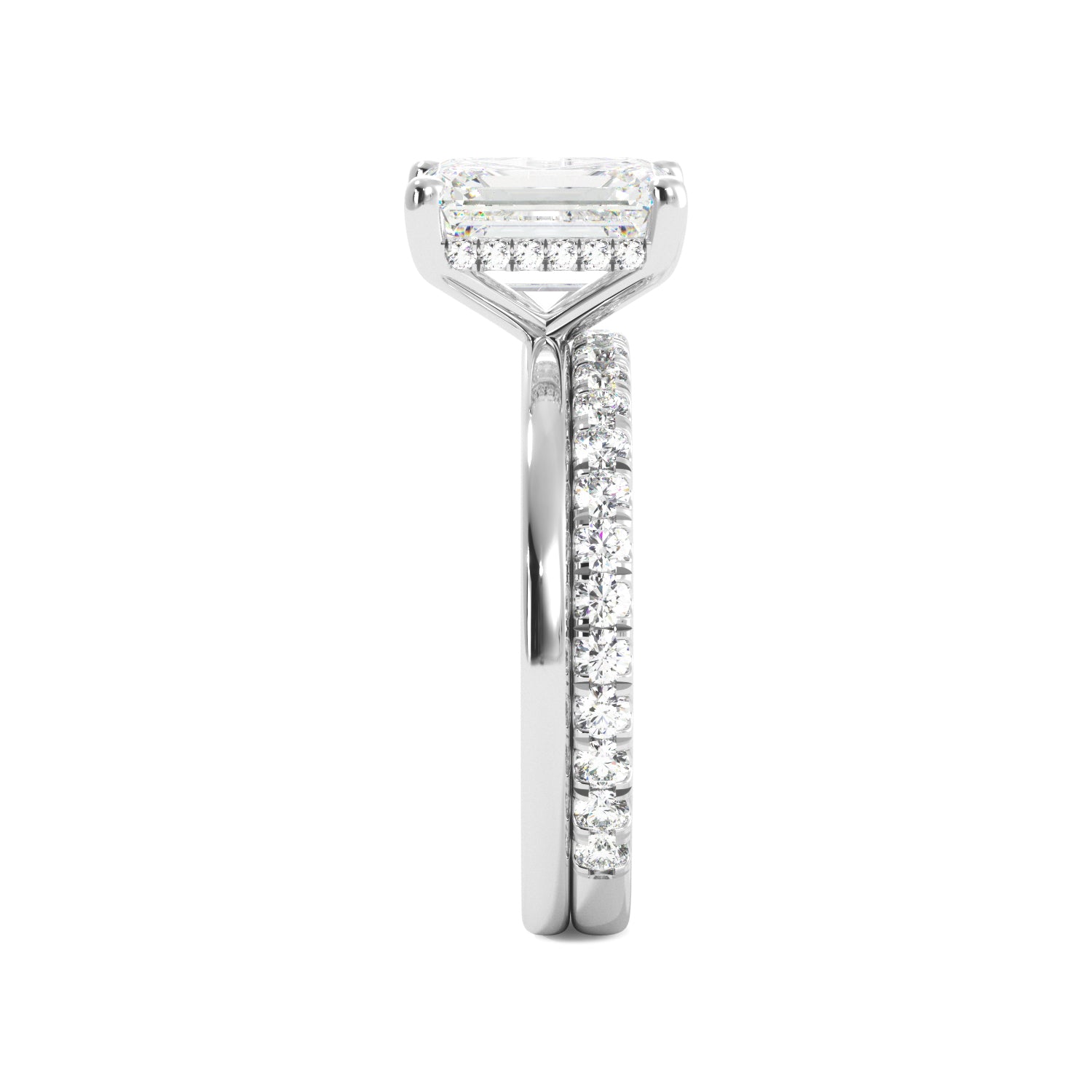 Emerald Cut Solitaire with Hidden Halo Engagement Ring Set