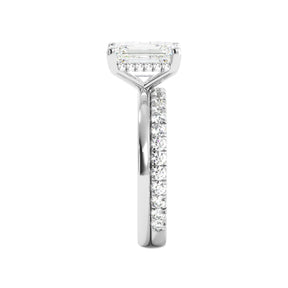 Emerald Cut Solitaire with Hidden Halo Engagement Ring Set