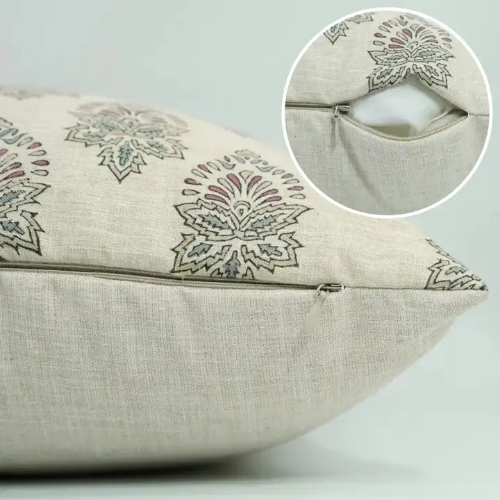 Hand Crafted Block Print Linen Blend Cushion Cover -Samrat