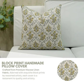 Natural Hand Block Printed Viscose Linen Pillow Cover - Vishal Pushp