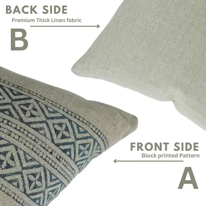 Stylish Floral Block Print Boho Thick Linen Pillow Cover- Kaju Katali