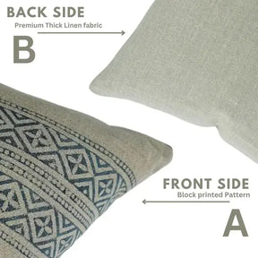Stylish Floral Block Print Boho Thick Linen Pillow Cover- Kaju Katali