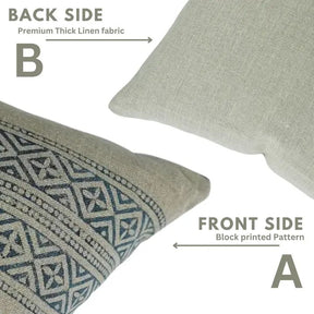 Stylish Floral Block Print Boho Thick Linen Pillow Cover- Kaju Katali
