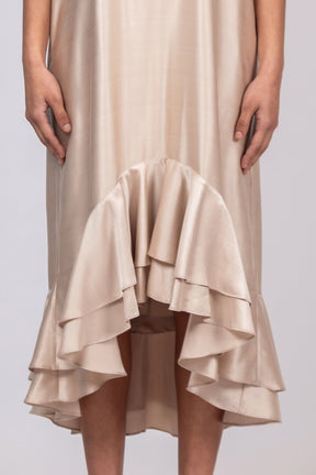 Adelina Asymmetrical Silk Dress | Sand