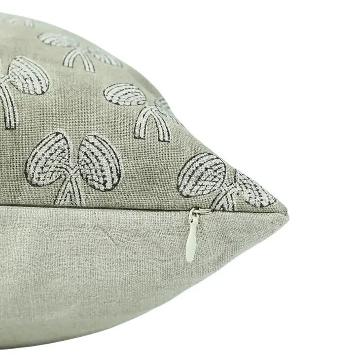 Boho Hand Block Printed Pure Linen Pillow Cover- Mushroom