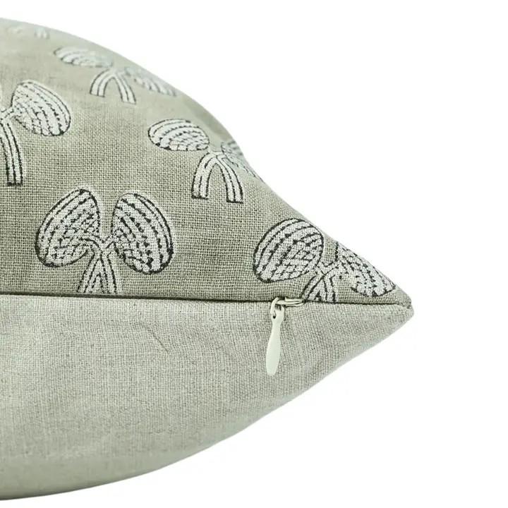 Boho Hand Block Printed Pure Linen Pillow Cover- Mushroom