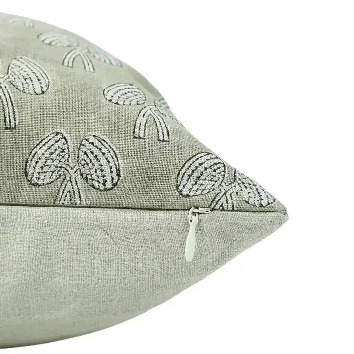 Boho Hand Block Printed Pure Linen Pillow Cover- Mushroom