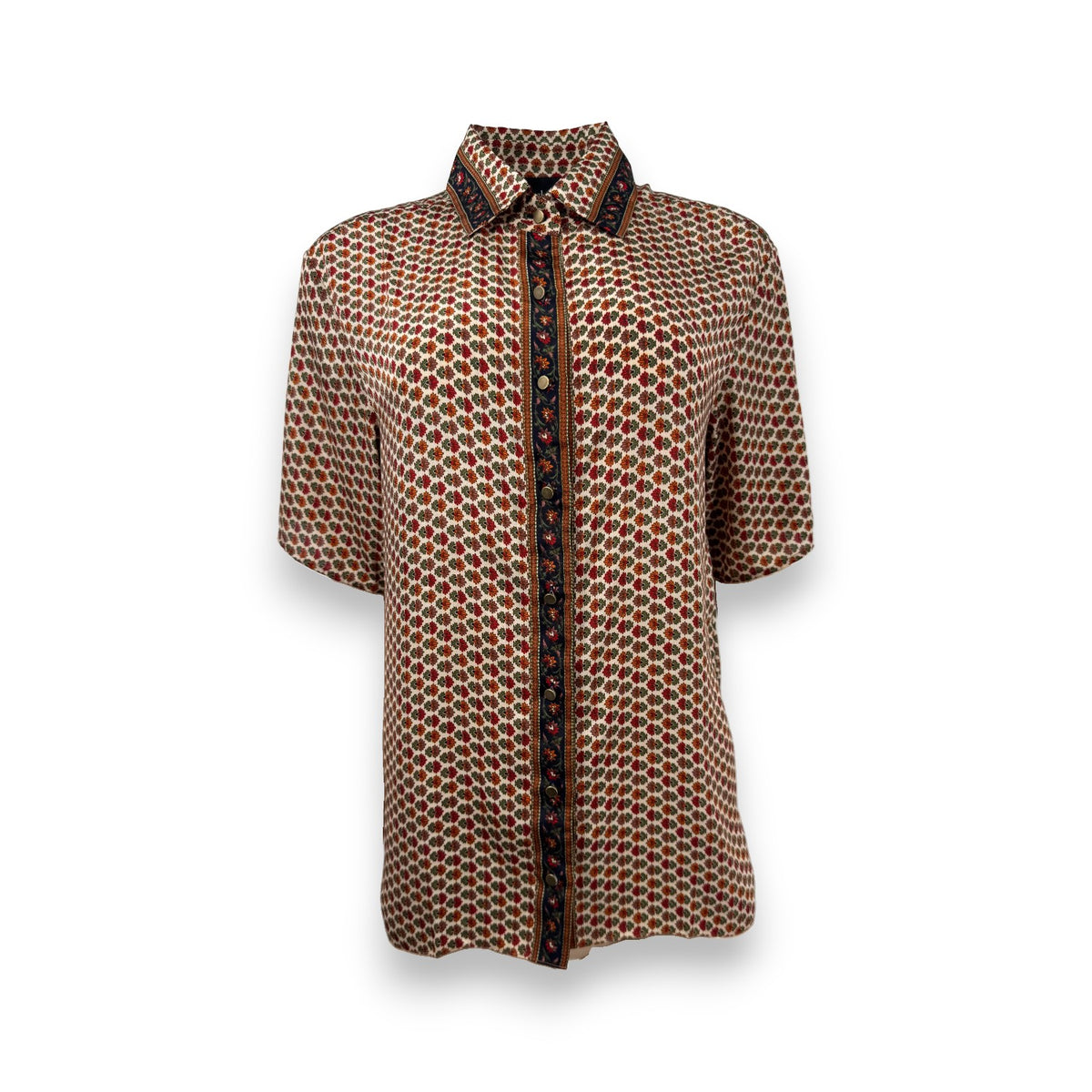 Embossed Botanic Short Sleeve Crepe Shirt - Copper