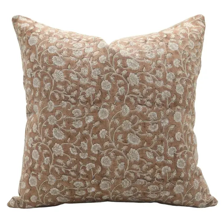 Stylish Floral Block Print Thick Linen Cushion Cover - Himachal