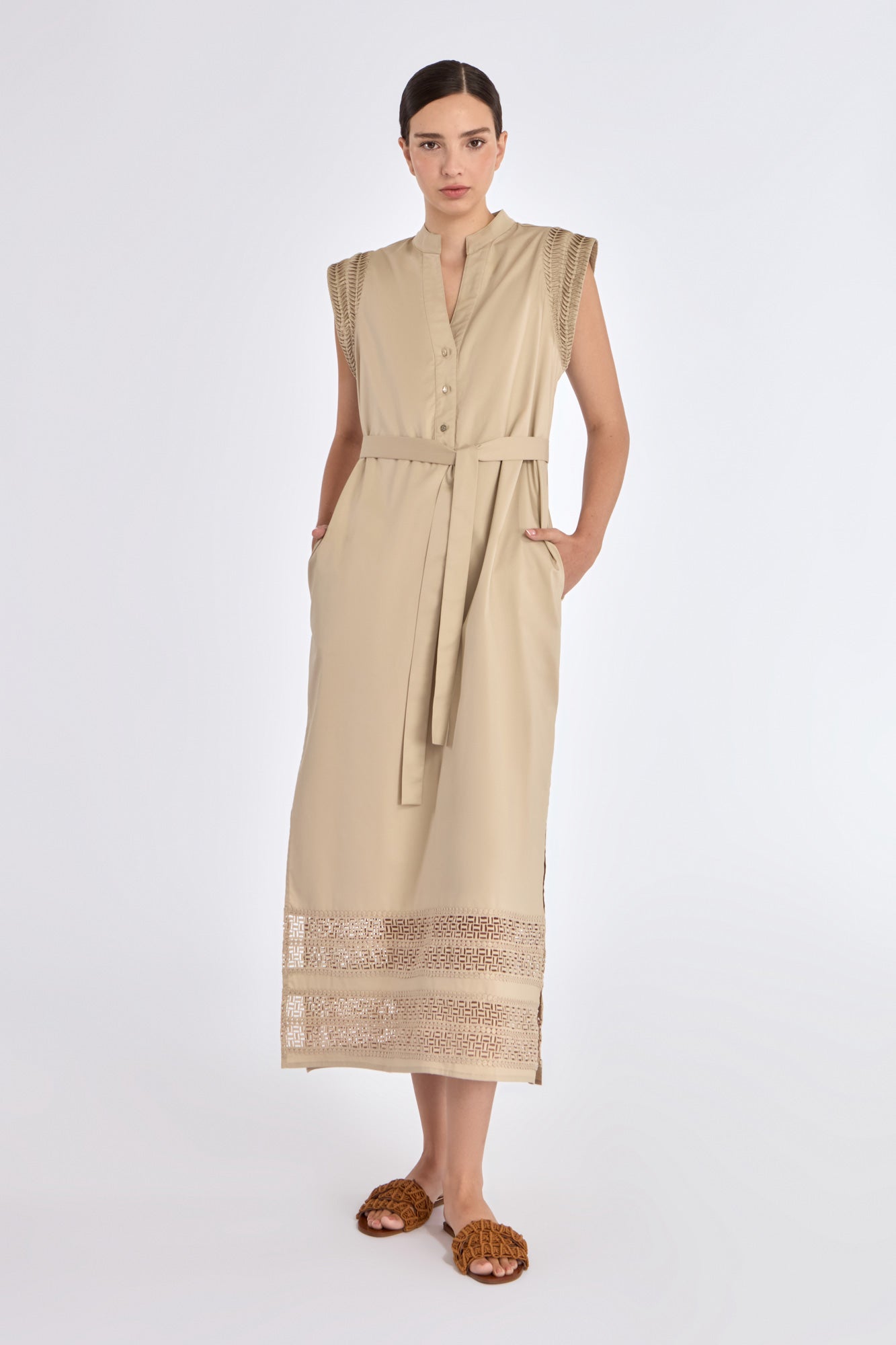 Maki Nehru Collar Dress | Ecru