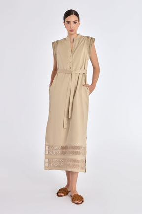 Maki Nehru Collar Dress | Ecru