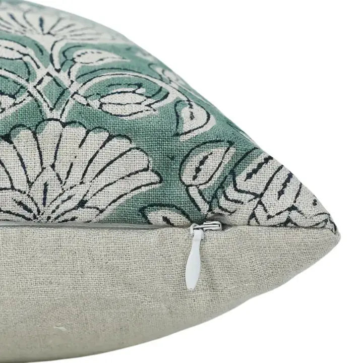 Bohemian Floral Handmade Block Print Boho Pure Linen Pillow Cover- Ulta Kamal