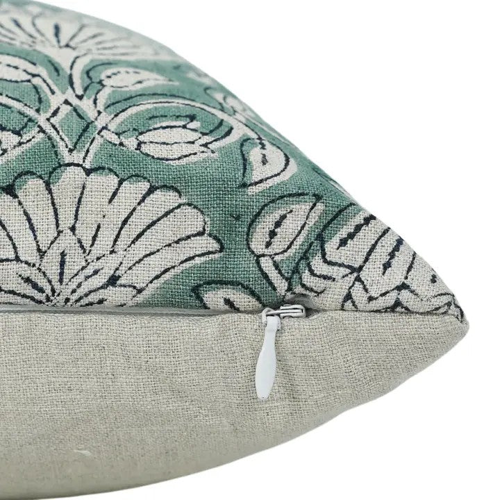 Bohemian Floral Handmade Block Print Boho Pure Linen Pillow Cover- Ulta Kamal