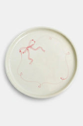 Ceramic Side Dessert Cake Plate - Pink Bow ( Set Of 2 ) , 7 Inches
