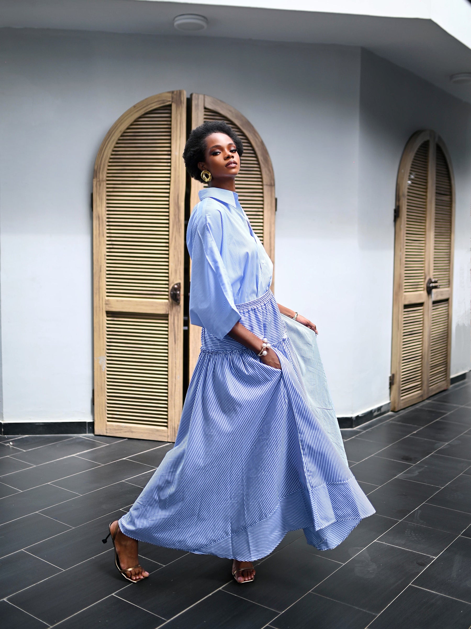 STRIPED COTTON POPLIN TWO PIECE SET