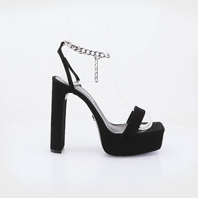 Sleek Black Suede Platform Sandals with Chain Detail Nicki