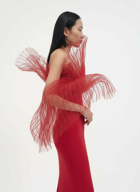 Red Marmaid Structured Gown