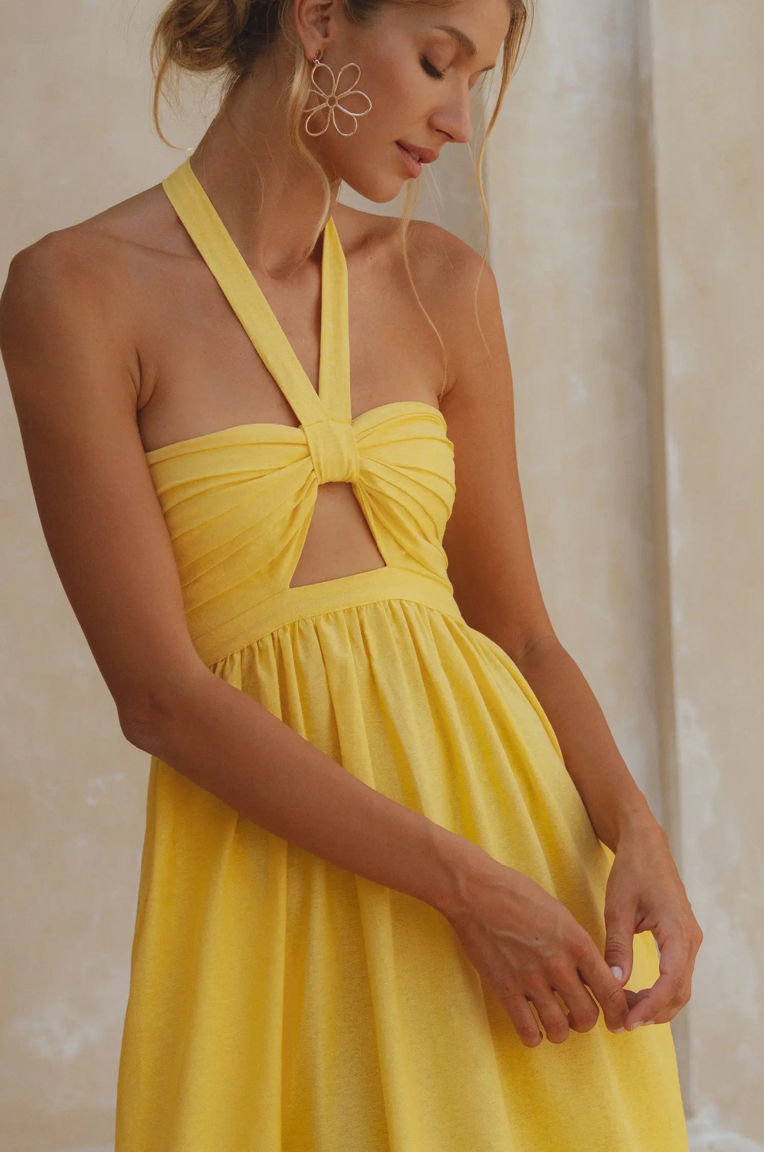 Penelope Halter Linen Maxi Dress - Pineapple