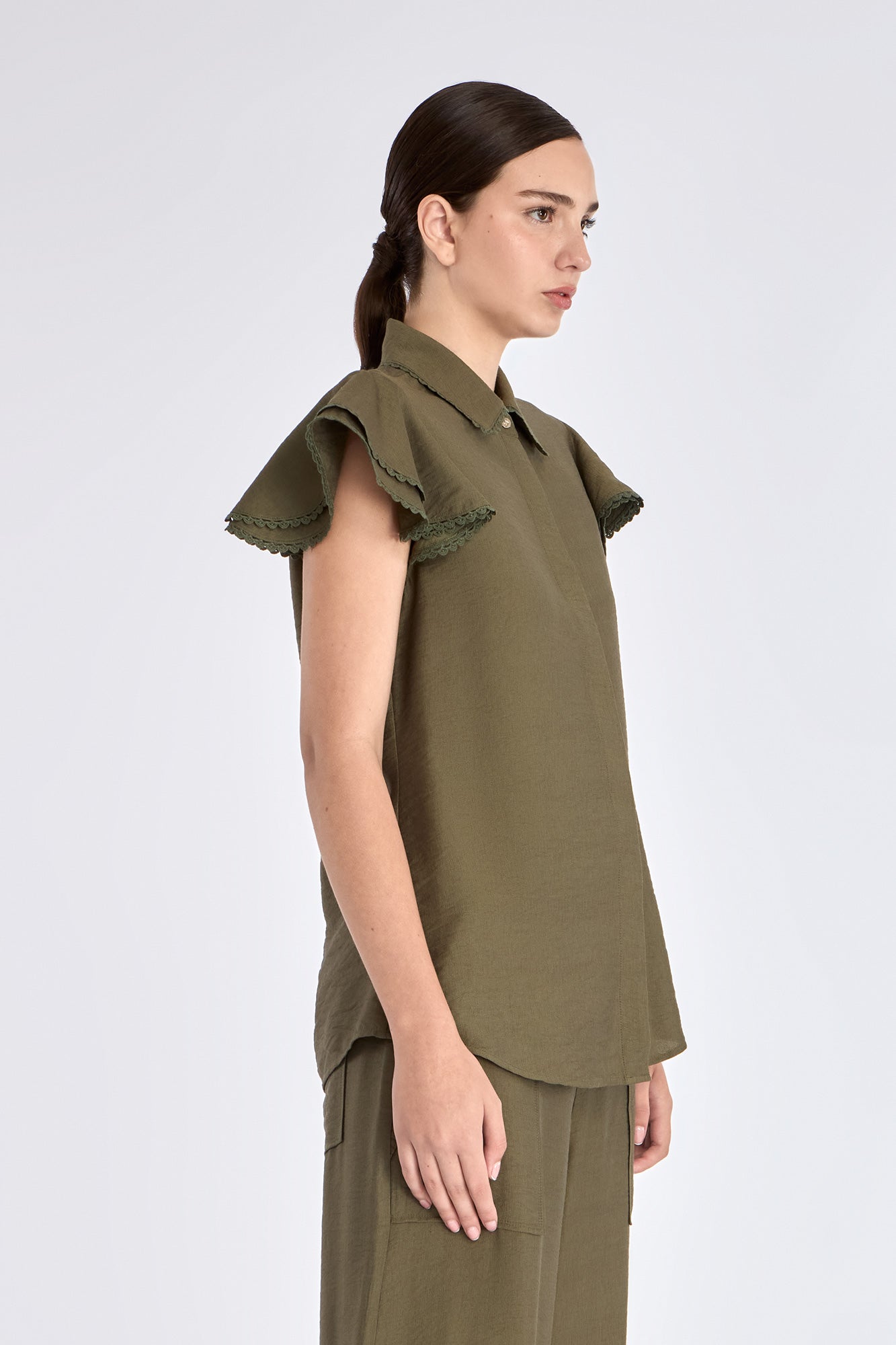 Clark Ruffle Sleeve Blouse | Olive