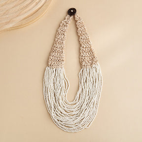 Fashionable retro ethnic style exaggerated style hand woven 30 layer wax rope rice bead necklace for women