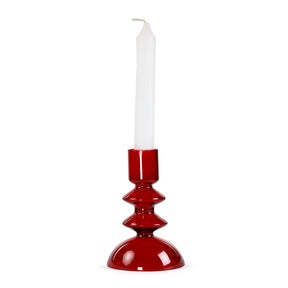 Retro Glass Candle Stick Holder- 6 x 2.5 Inches_ Red