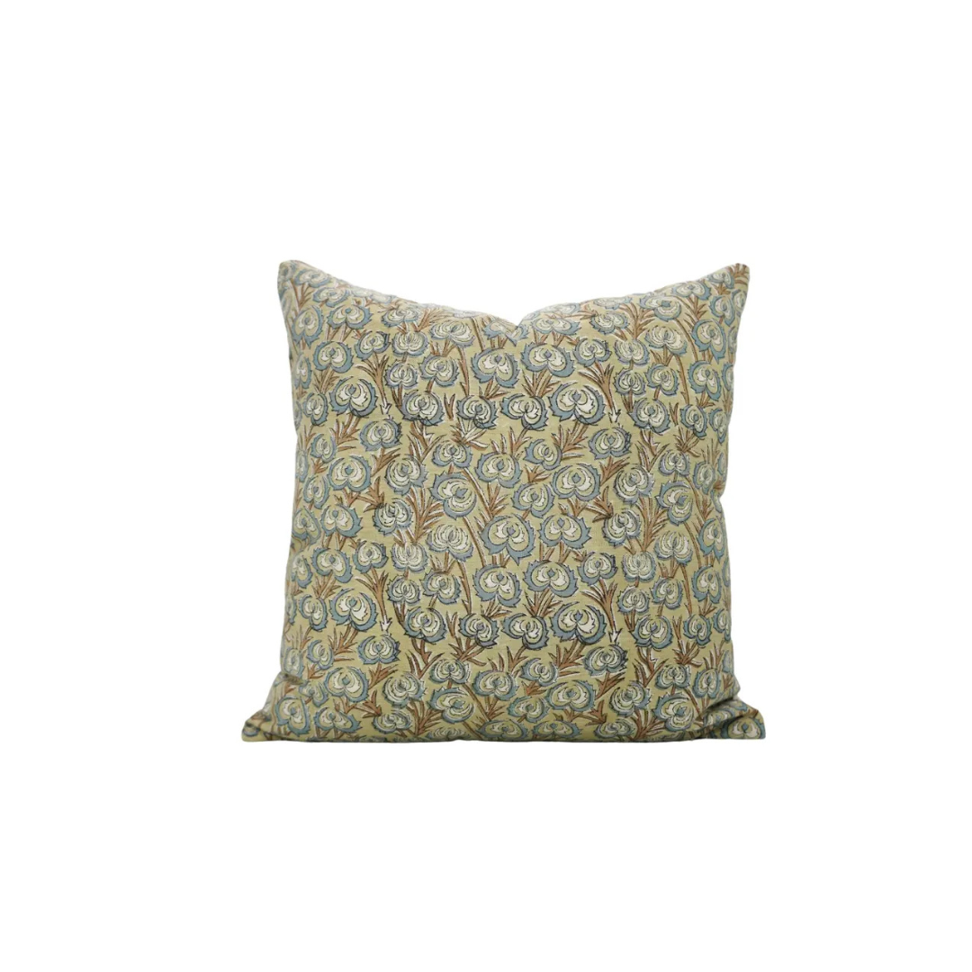 Home Decorative Hand Block Print Viscose Linen Pillow Cover- Heartvine