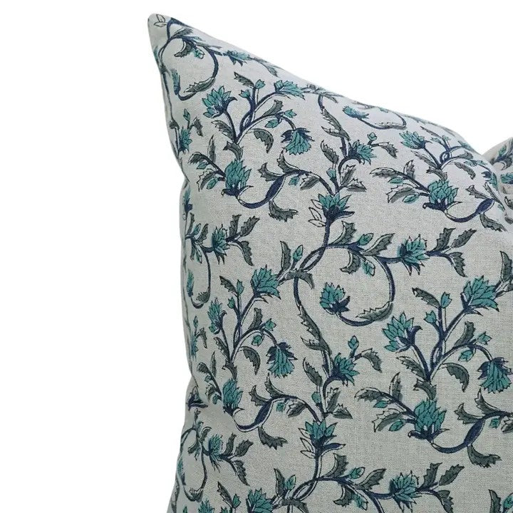 Floral Hand Block Print Boho Pure Linen Pillow Cover- Pushp Varsha