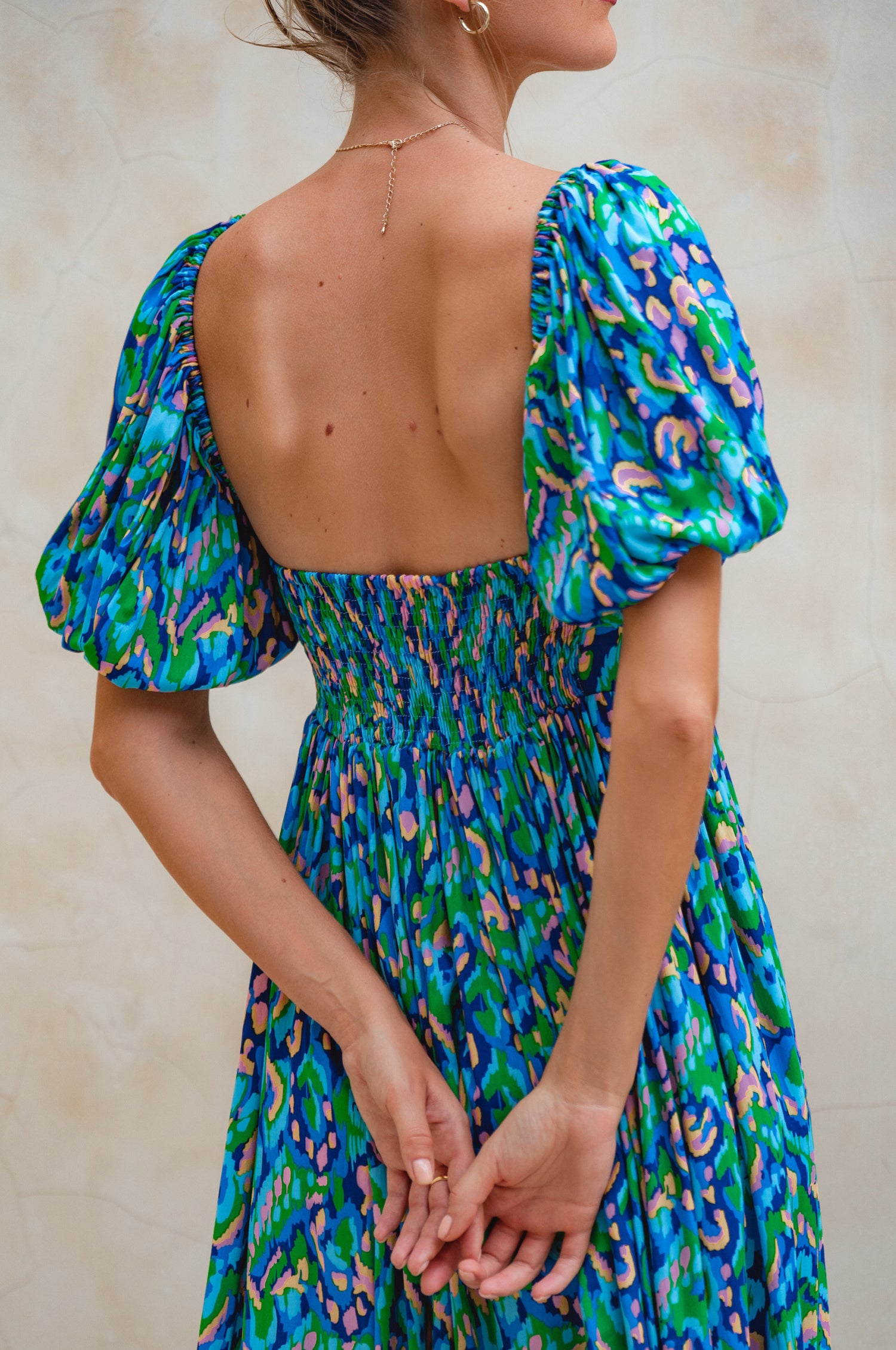 Violeta Puff Sleeve Midi Dress - Blue Sea