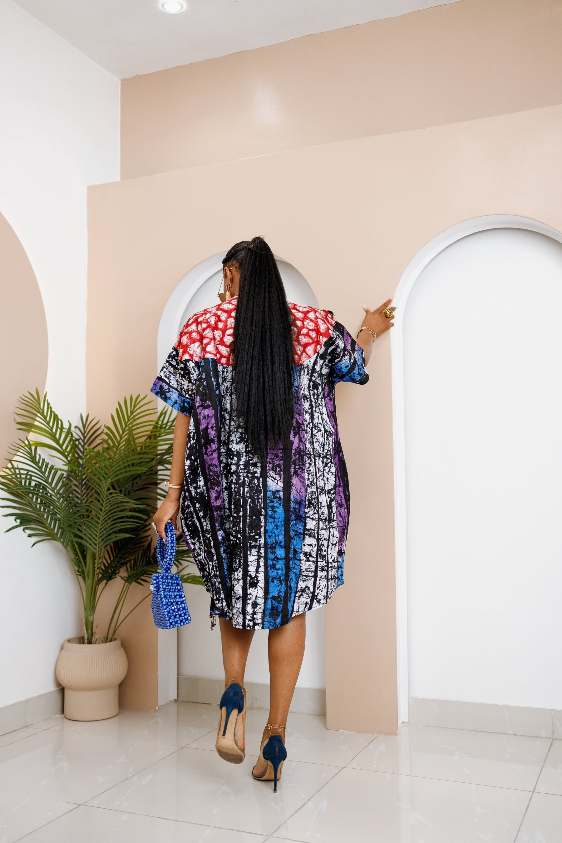 Nwayiocha Adire Midi Dress – Handcrafted African Chic