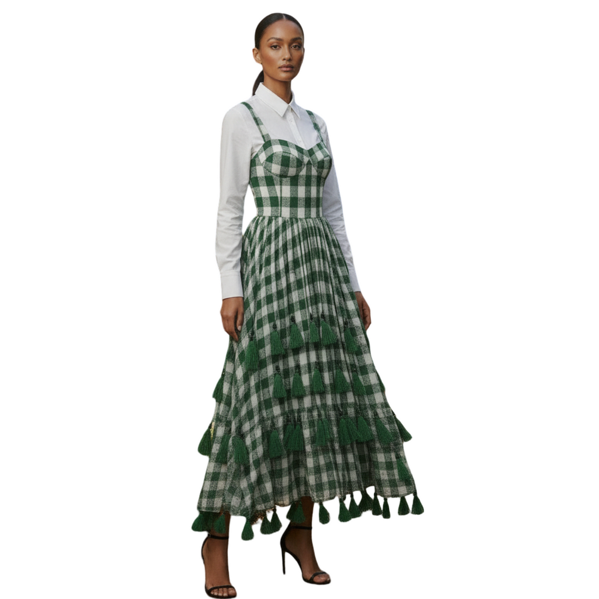 Amira Luxe Gingham Corset Dress with tassels