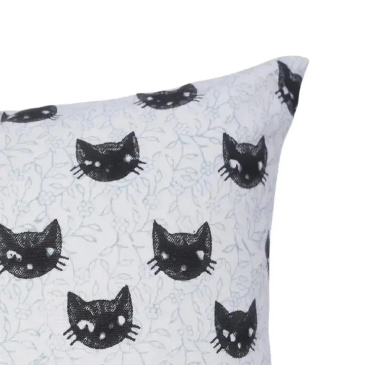 Decorative Handmade Block Print Thick Cotton White Pillow Cover - Kitty