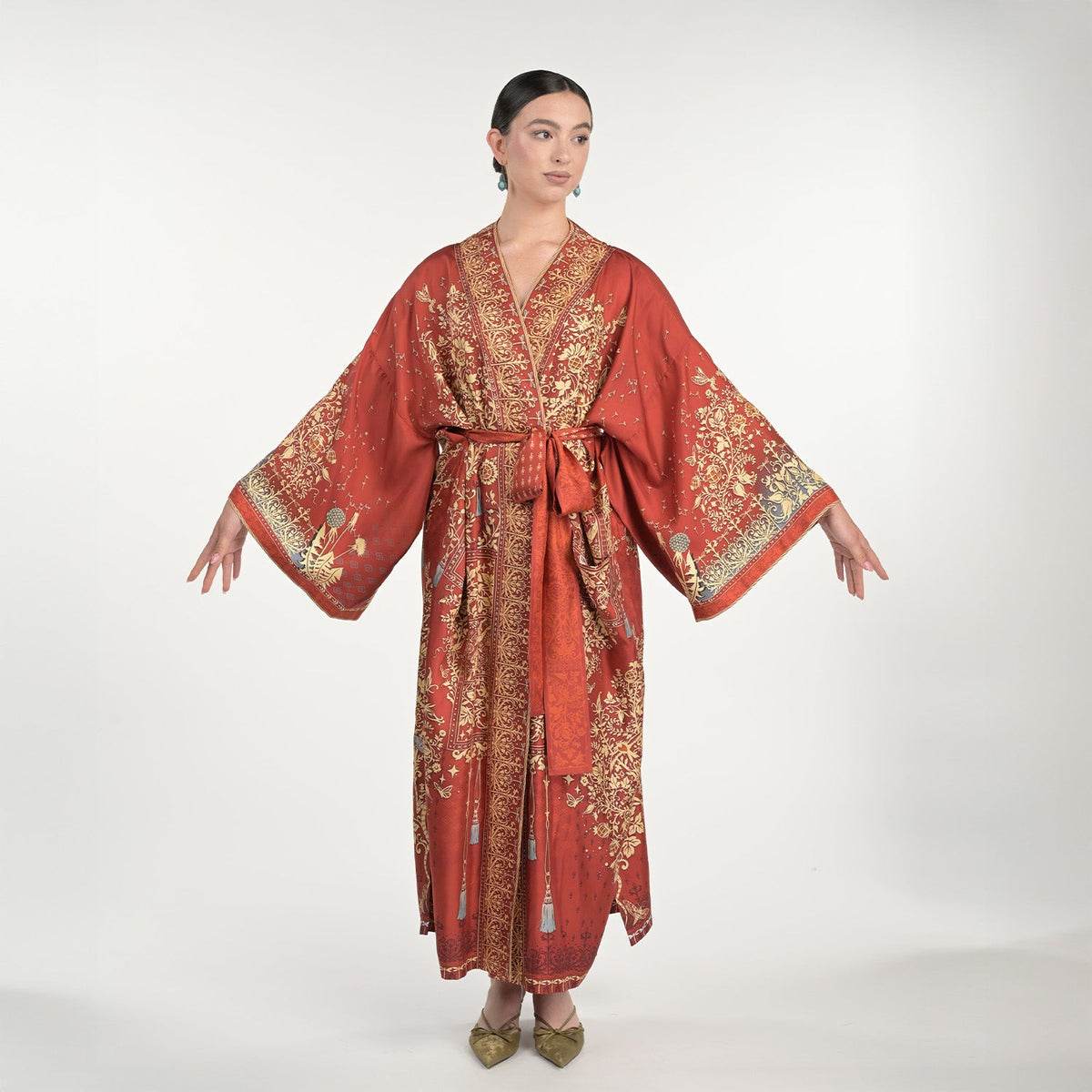 Tree Of Life Silk Robe In Rust