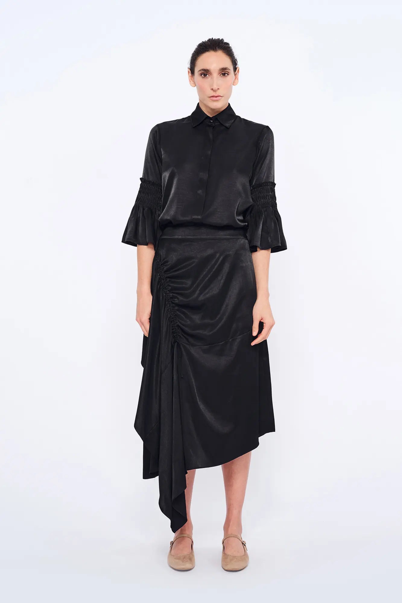 Fina Smocked Sleeve Blouse | Black