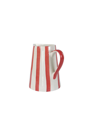 Ceramic Stripe Pitcher, Red- 8.25 X 8.25 X 8 Inches